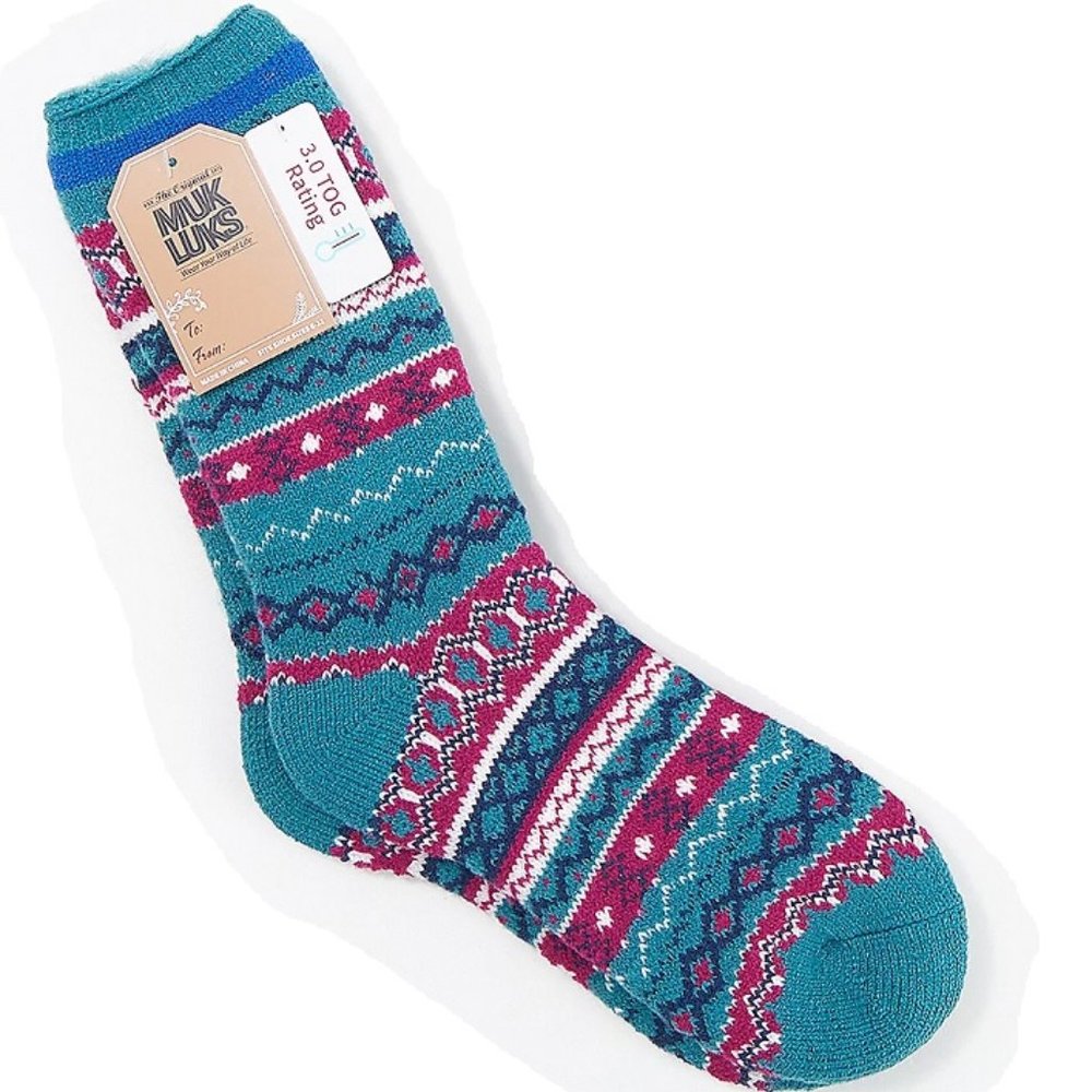 NWT Muk Luks Fair Isle Cabin Cottagecore Teal Socks